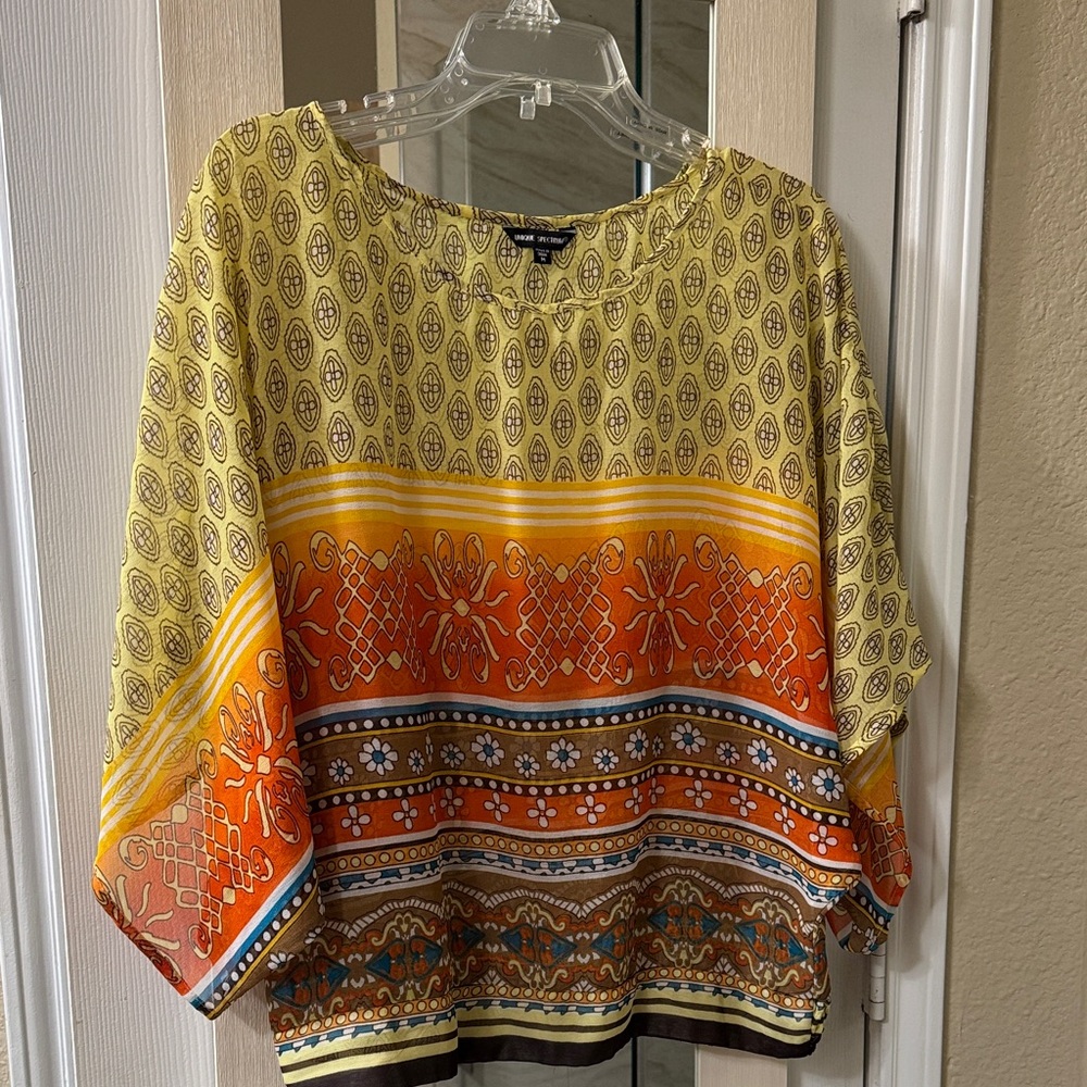 Unique Spectrum Yellow and Orange Geometric Blouse